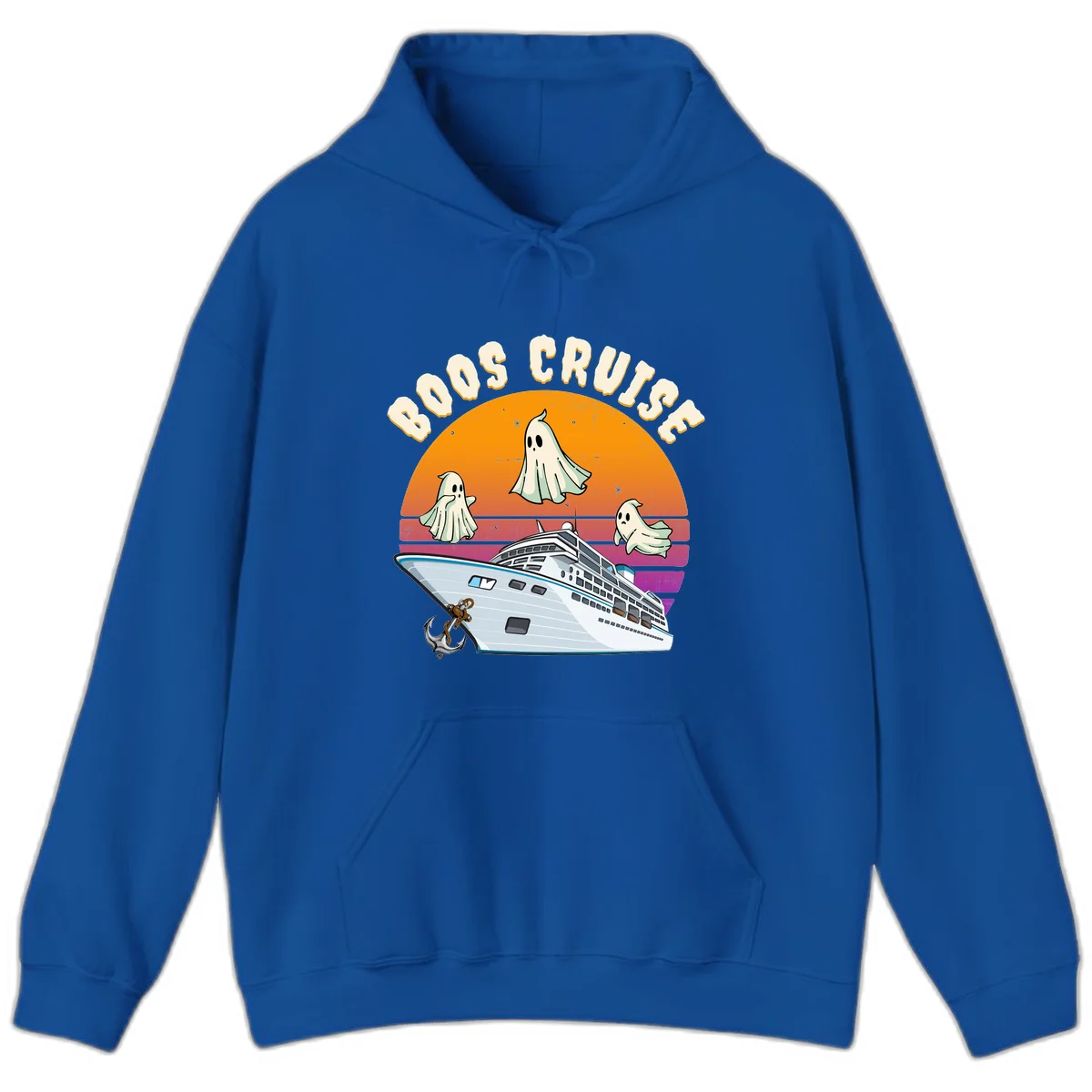 Boo Cruise Ship Ghost Halloween Hoodie in Royal