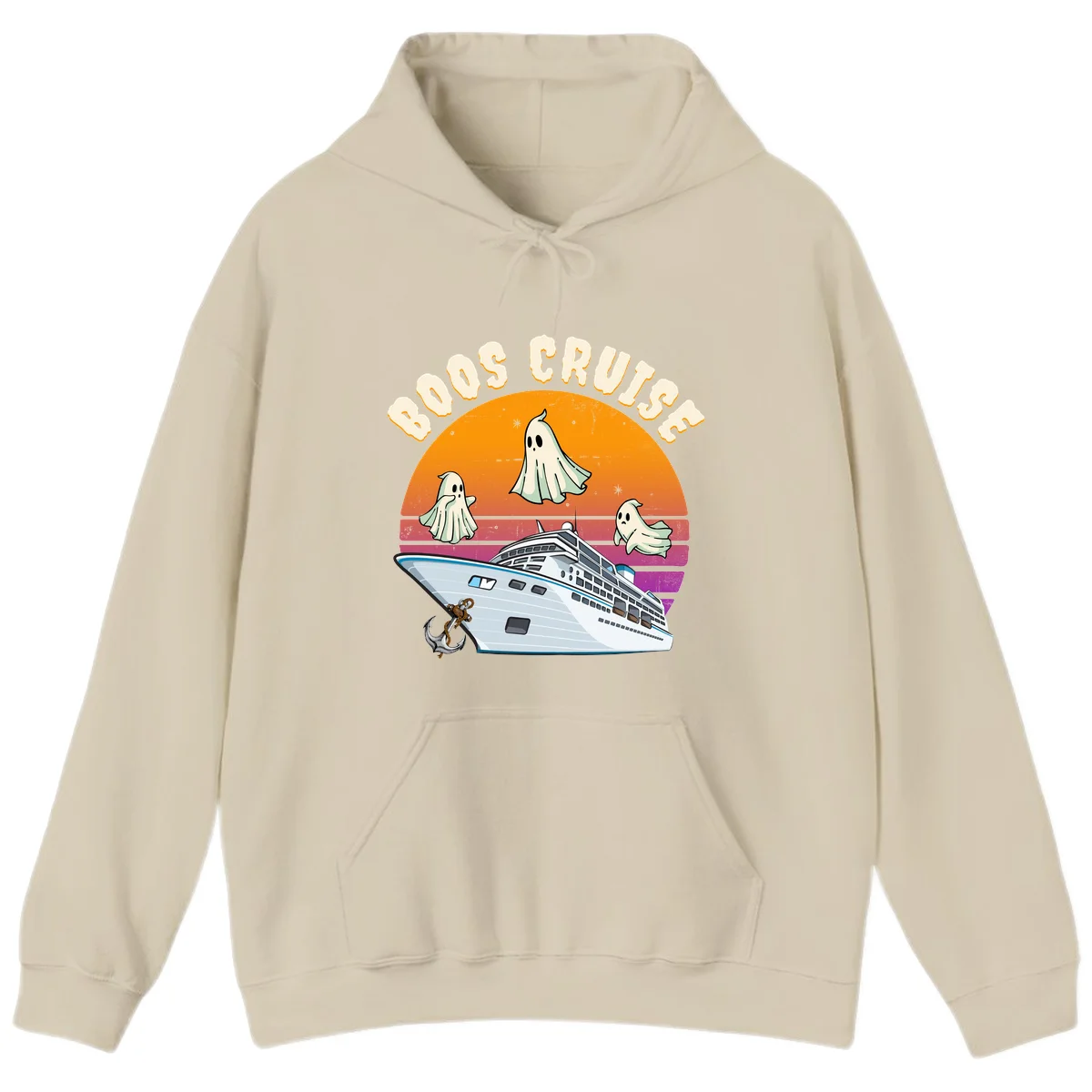 Boo Cruise Ship Ghost Halloween Hoodie in Sand
