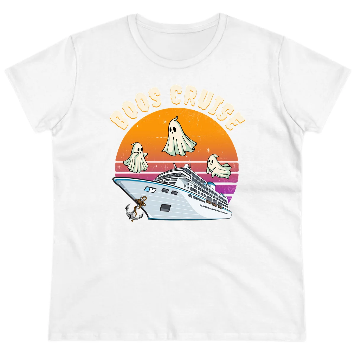 Boo Cruise Ship Ghost Halloween Ladies Tee in White