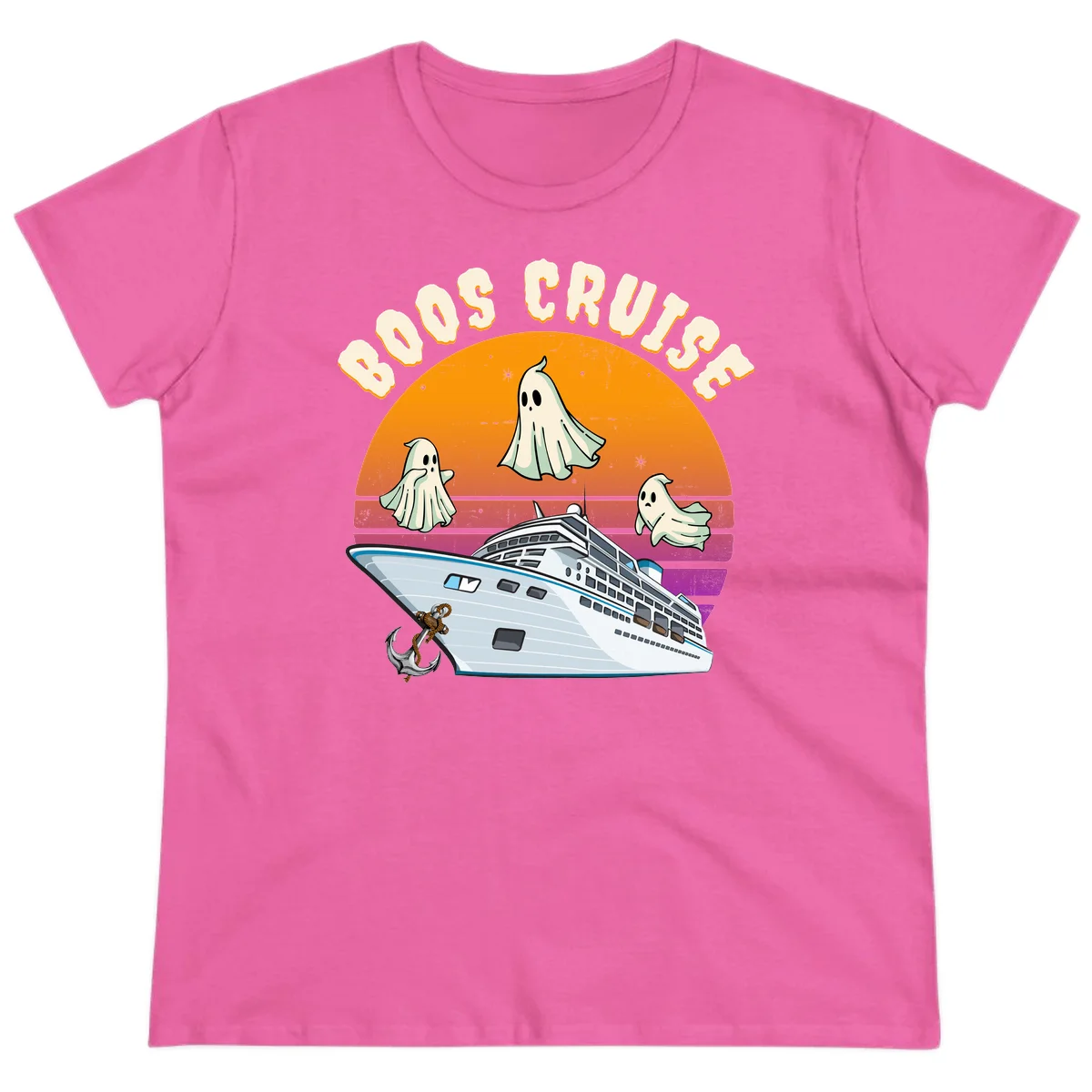 Boo Cruise Ship Ghost Halloween Ladies Tee in Azalea