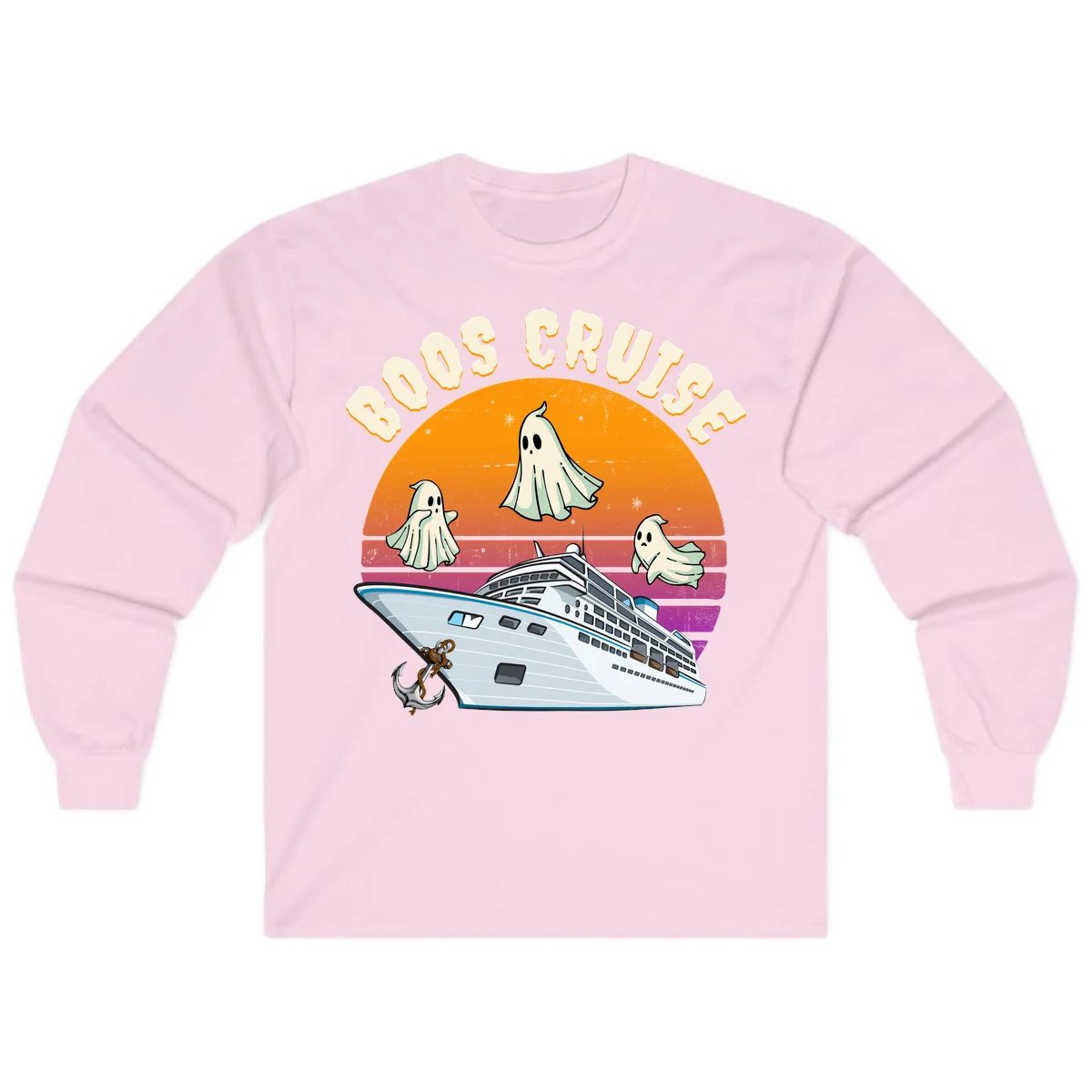 Boo Cruise Ship Ghost Halloween Long Sleeve Tee in Light Pink