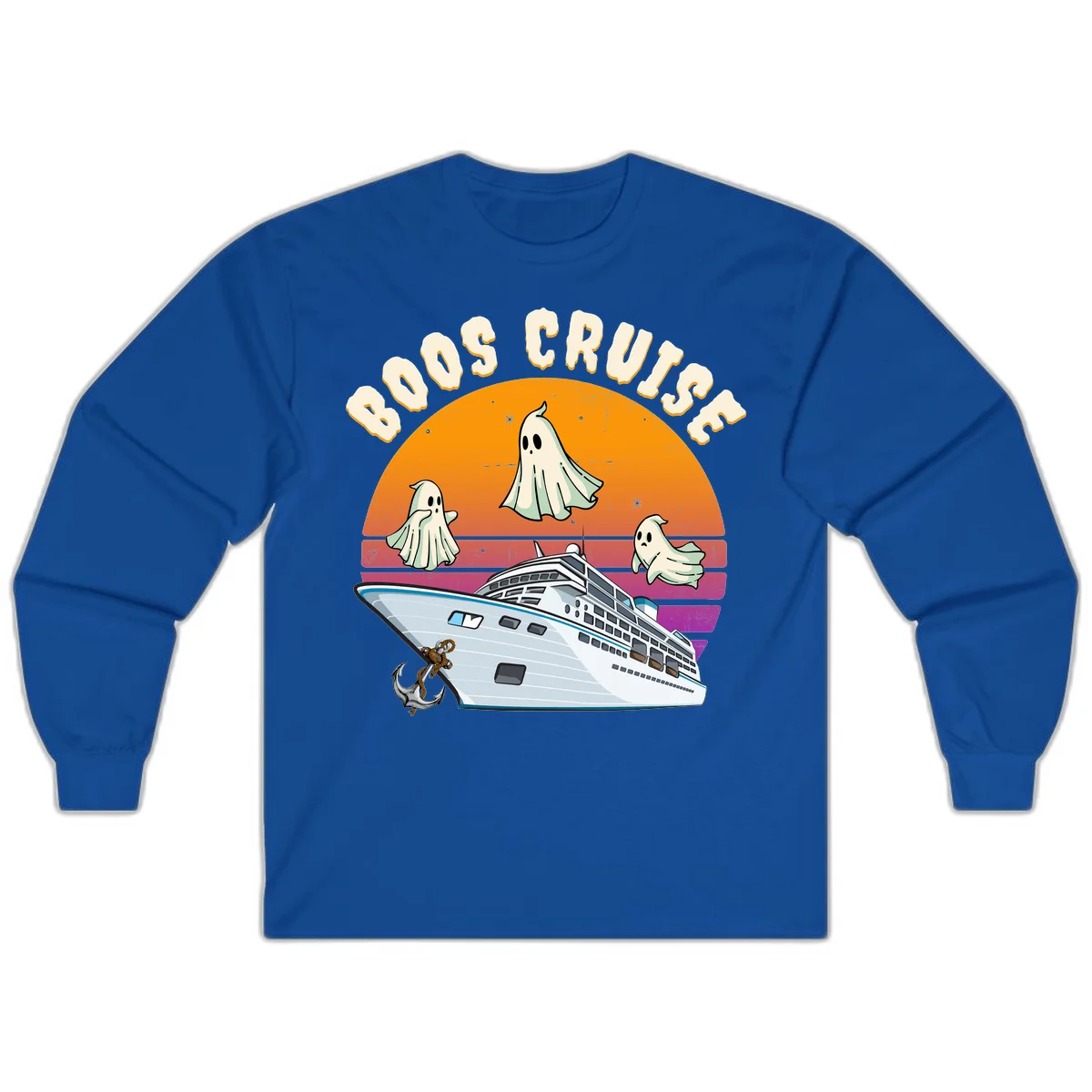 Boo Cruise Ship Ghost Halloween Long Sleeve Tee in Royal