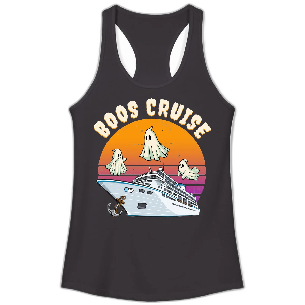 Boo Cruise Ship Ghost Halloween Ladies Tank in Black