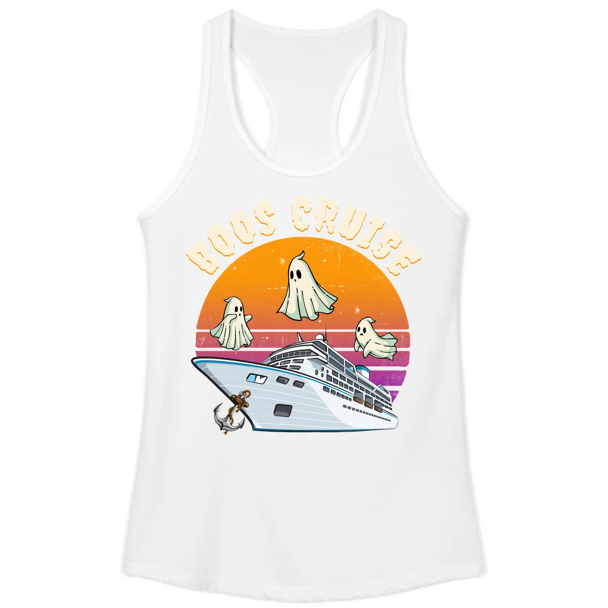 Boo Cruise Ship Ghost Halloween Ladies Tank in White