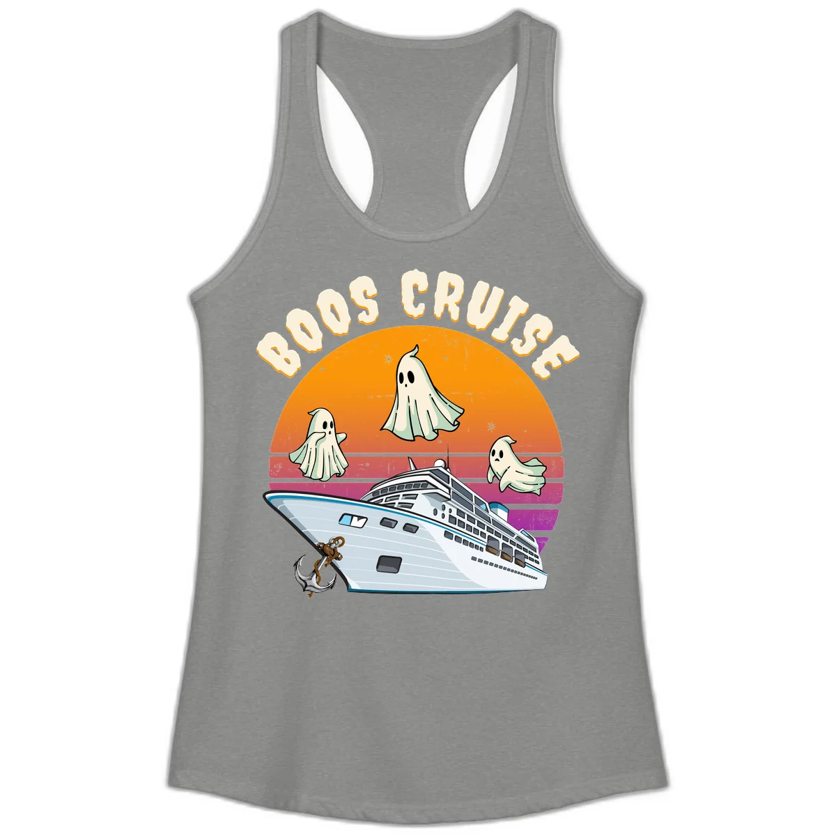 Boo Cruise Ship Ghost Halloween Ladies Tank in Heather Grey
