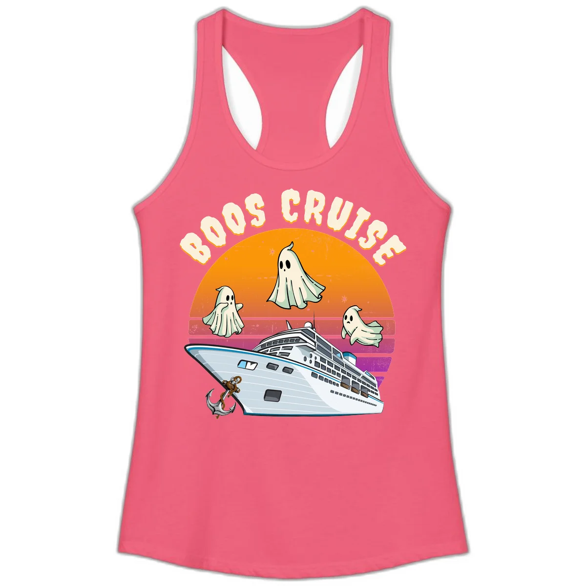 Boo Cruise Ship Ghost Halloween Ladies Tank in Hot Pink