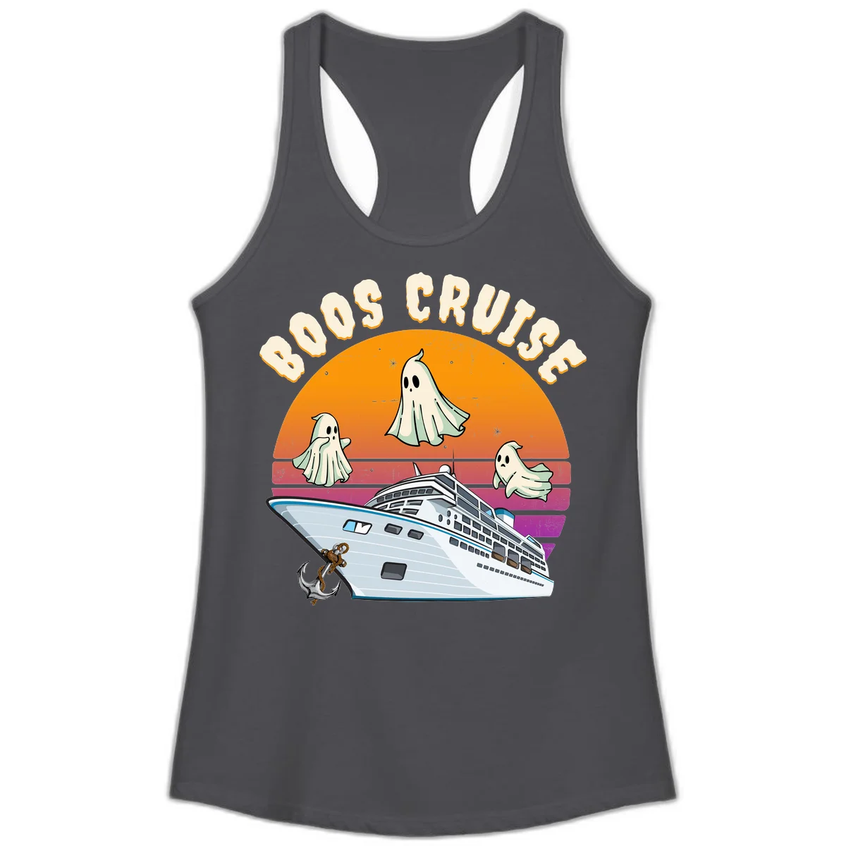 Boo Cruise Ship Ghost Halloween Ladies Tank in Solid Dark Gray
