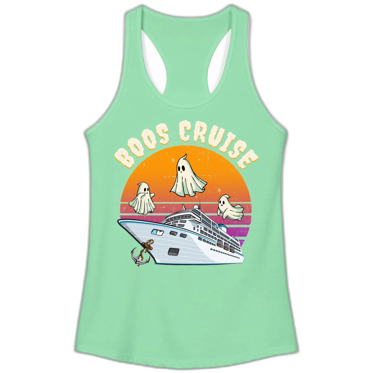 Boo Cruise Ship Ghost Halloween Ladies Tank in Solid Mint