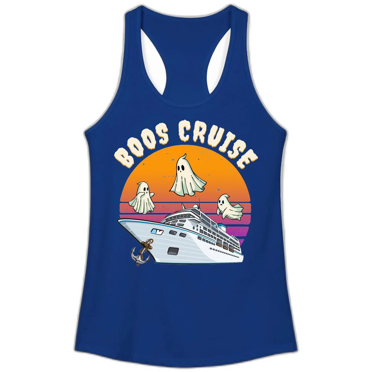 Boo Cruise Ship Ghost Halloween Ladies Tank in Solid Royal