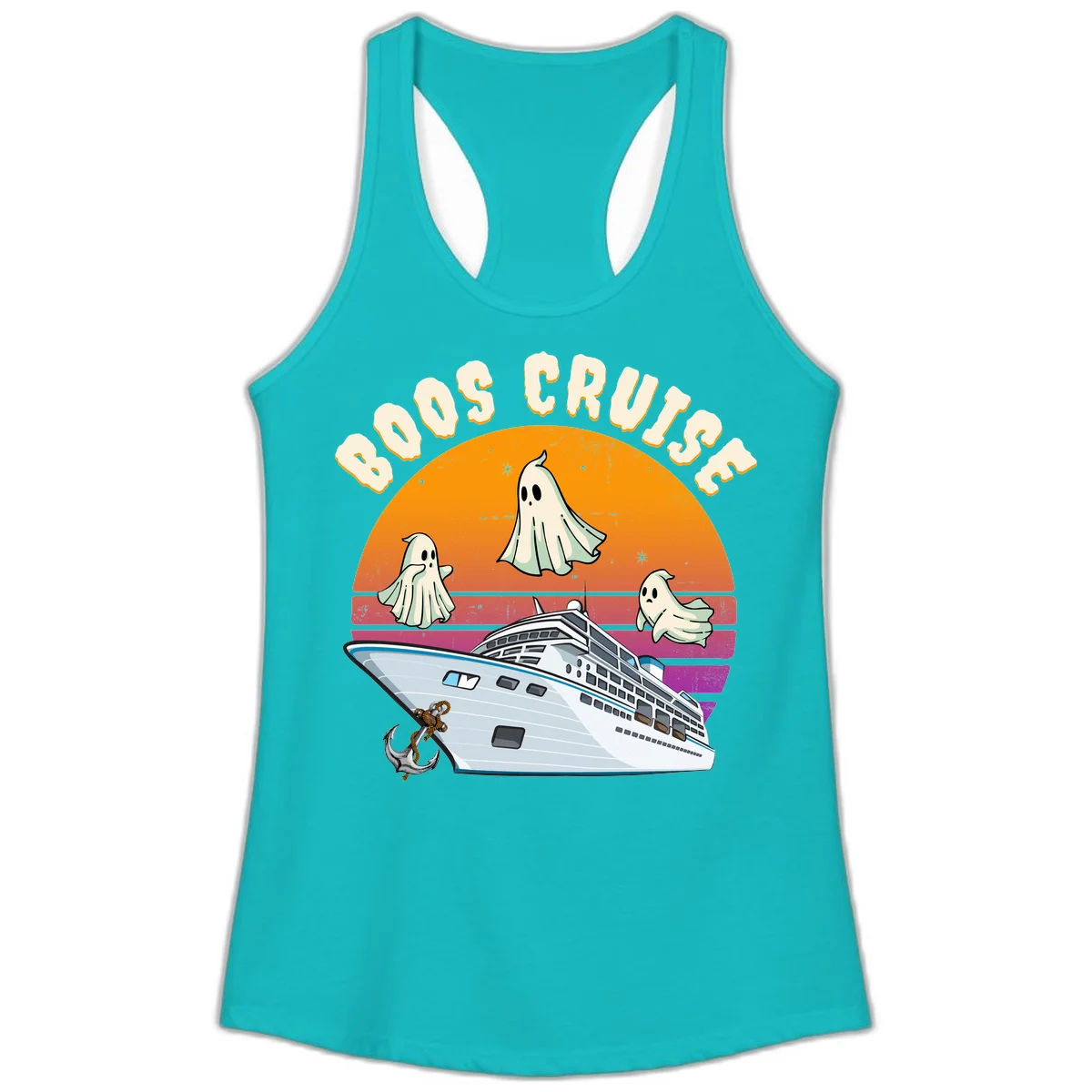 Boo Cruise Ship Ghost Halloween Ladies Tank in Tahiti Blue