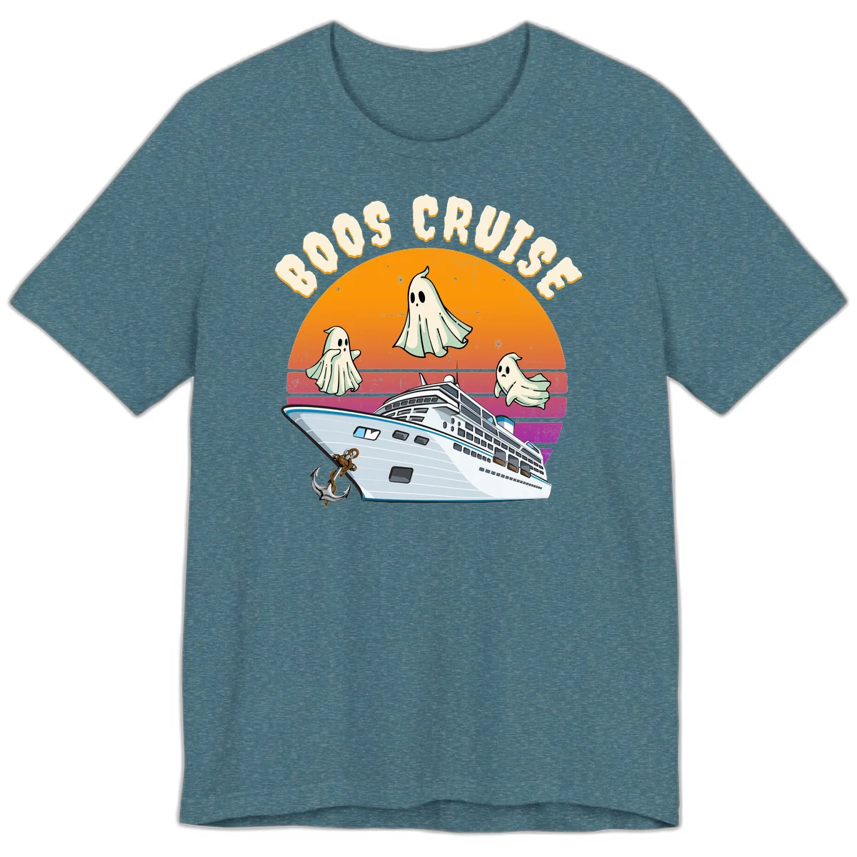 Boo Cruise Ship Ghost Halloween Premium T-Shirt in Heather Deep Teal