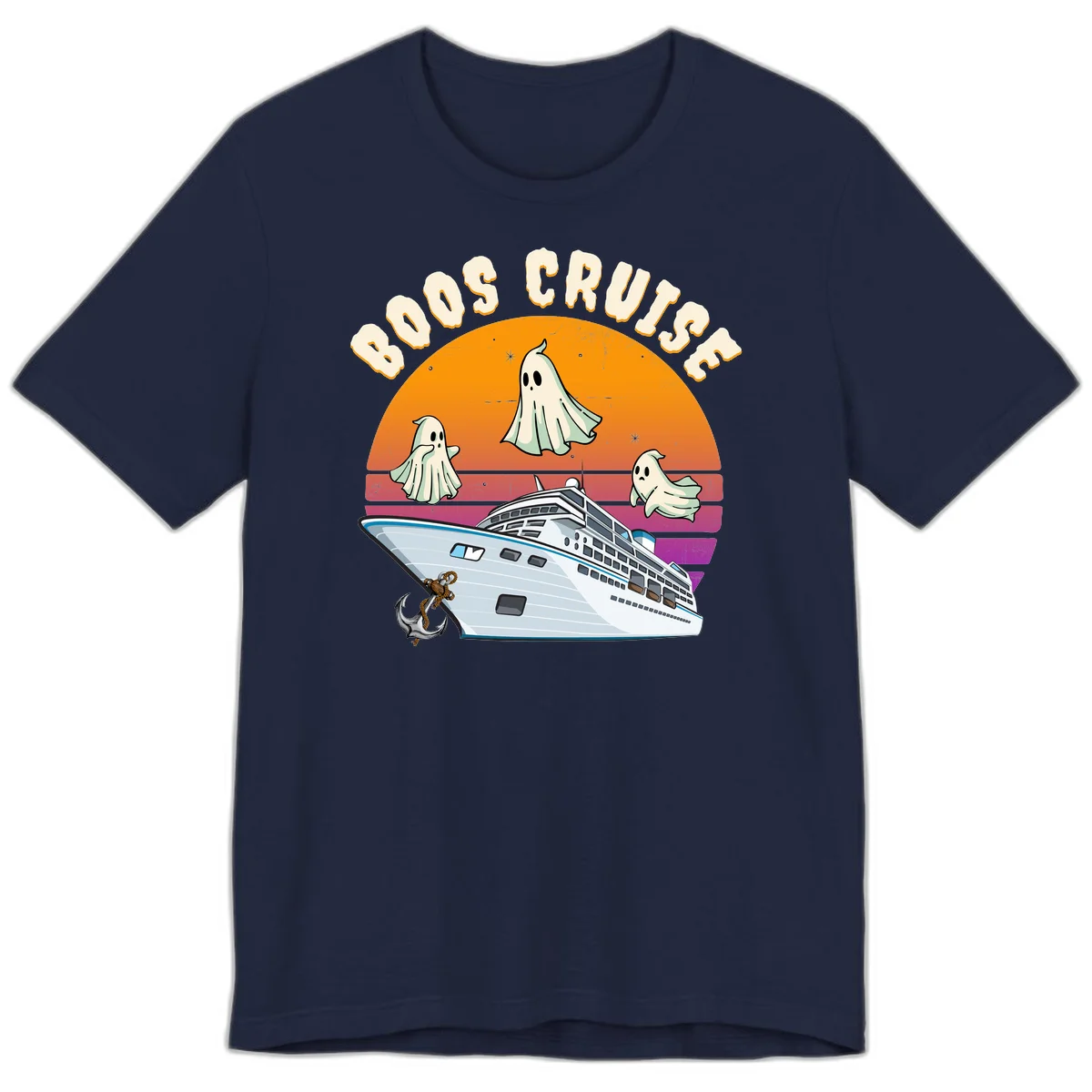 Boo Cruise Ship Ghost Halloween Premium T-Shirt in Navy