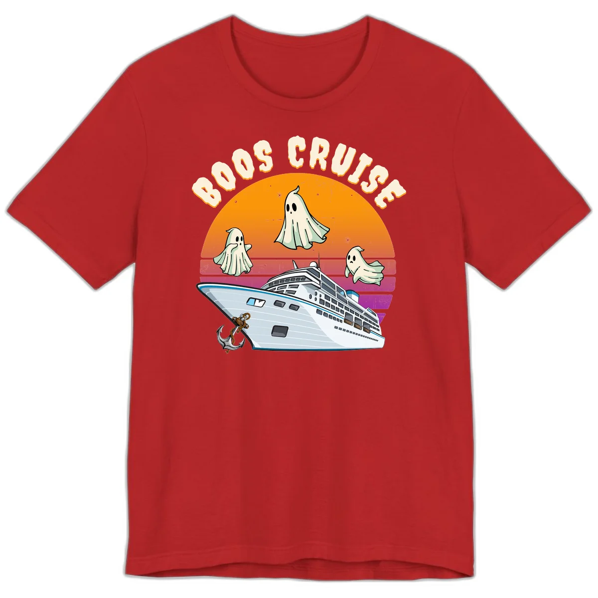 Boo Cruise Ship Ghost Halloween Premium T-Shirt in Red