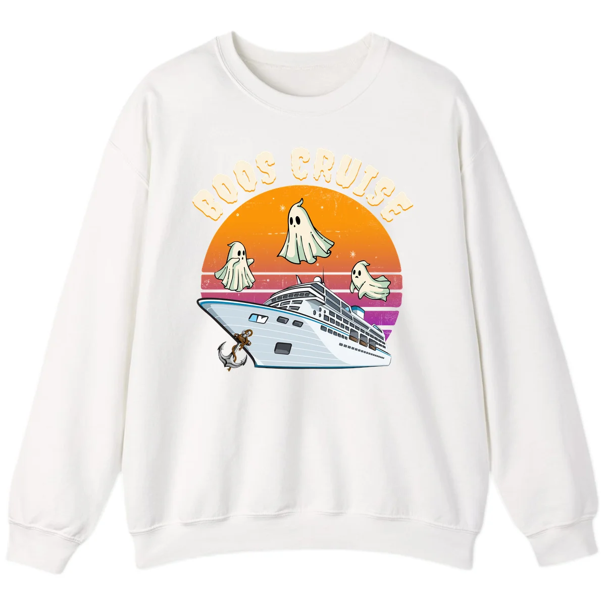 Boo Cruise Ship Ghost Halloween Sweatshirt in White