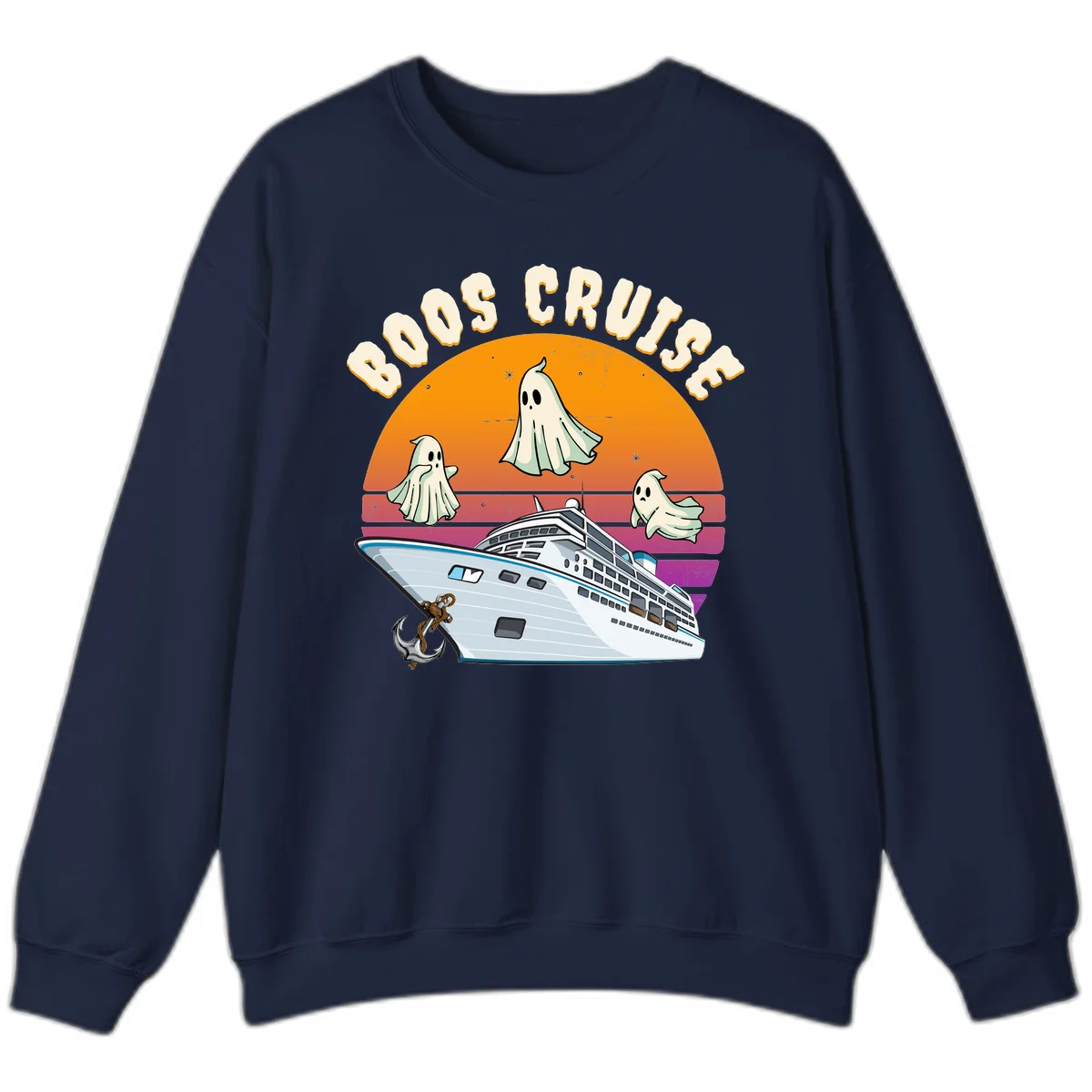 Boo Cruise Ship Ghost Halloween Sweatshirt in Navy