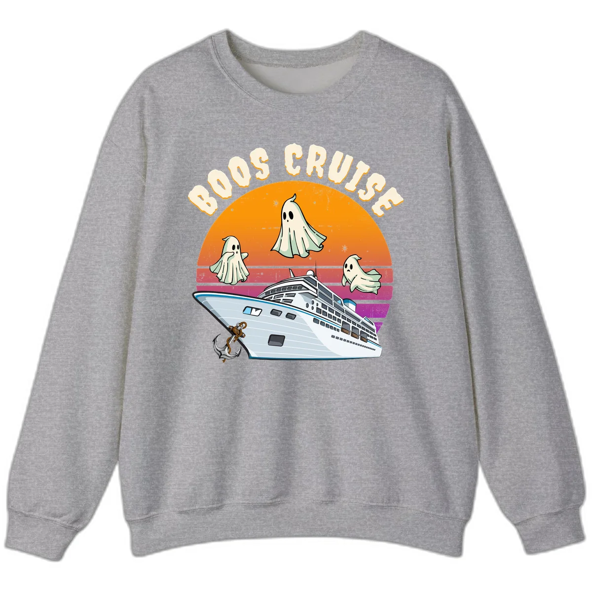 Boo Cruise Ship Ghost Halloween Sweatshirt in Sport Grey