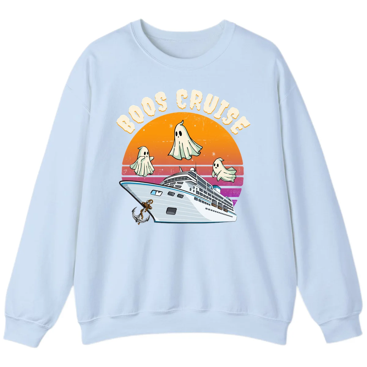 Boo Cruise Ship Ghost Halloween Sweatshirt in Light Blue