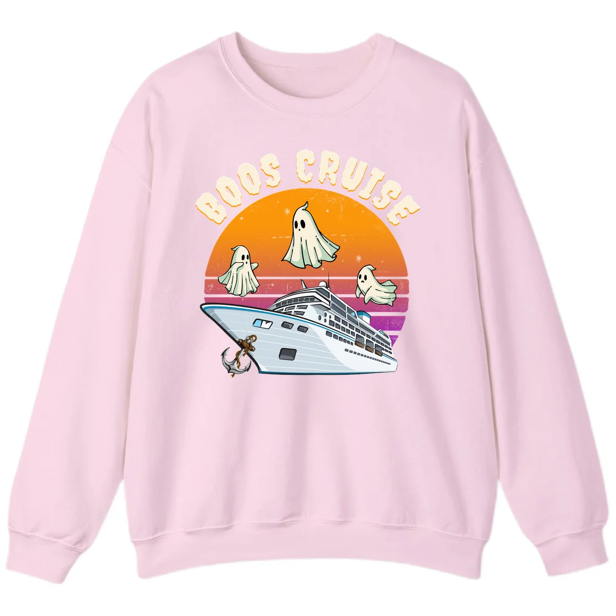 Boo Cruise Ship Ghost Halloween Sweatshirt in Light Pink