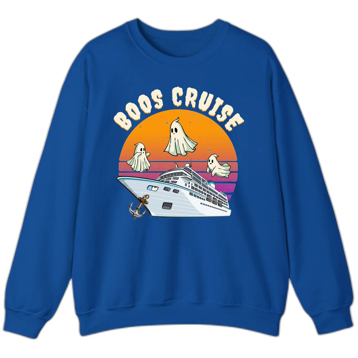 Boo Cruise Ship Ghost Halloween Sweatshirt in Royal