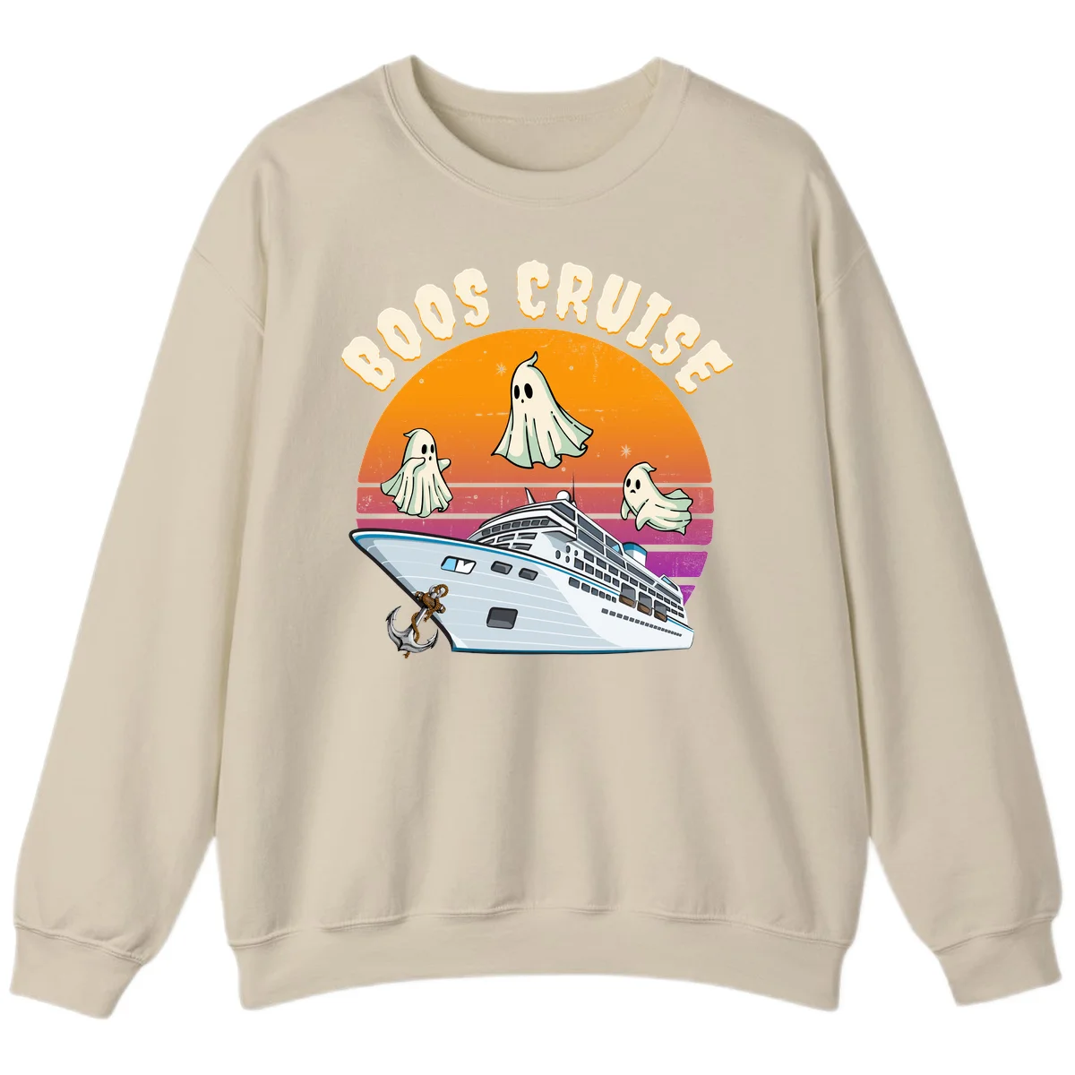 Boo Cruise Ship Ghost Halloween Sweatshirt in Sand