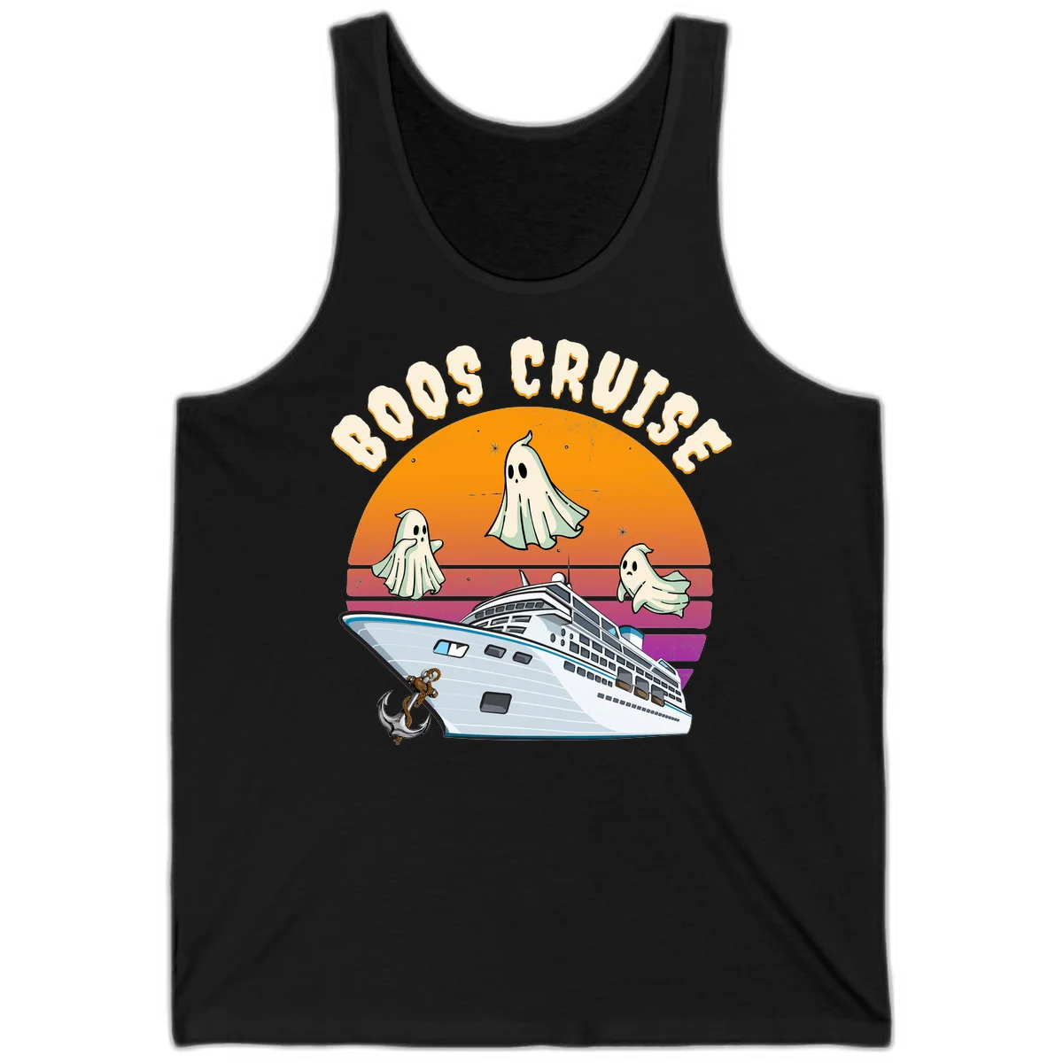 Boo Cruise Ship Ghost Halloween Tank Top in Black