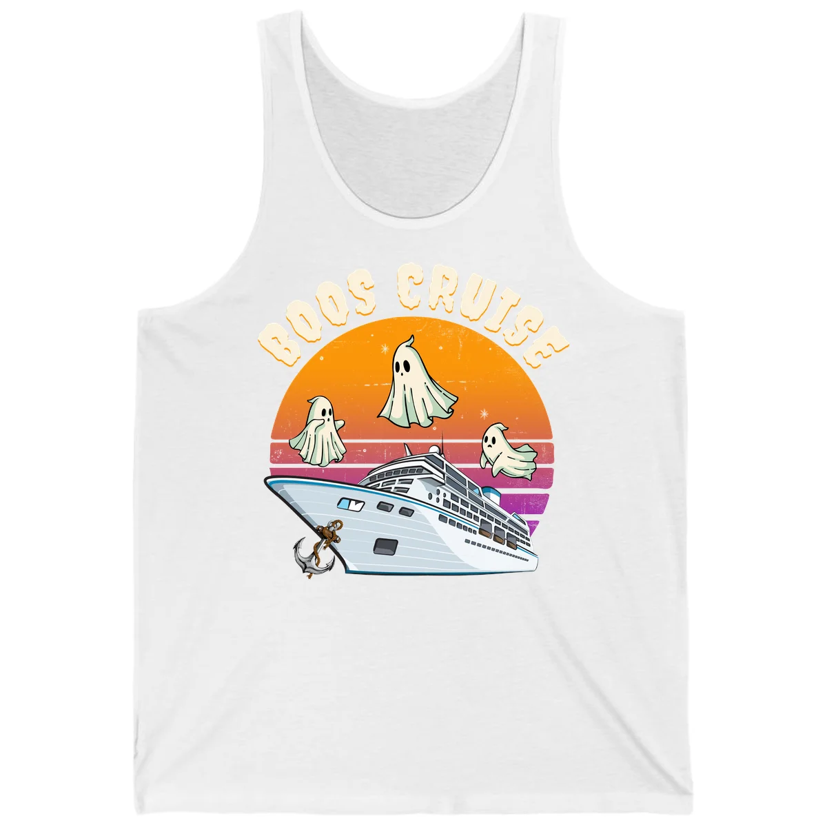 Boo Cruise Ship Ghost Halloween Tank Top in White