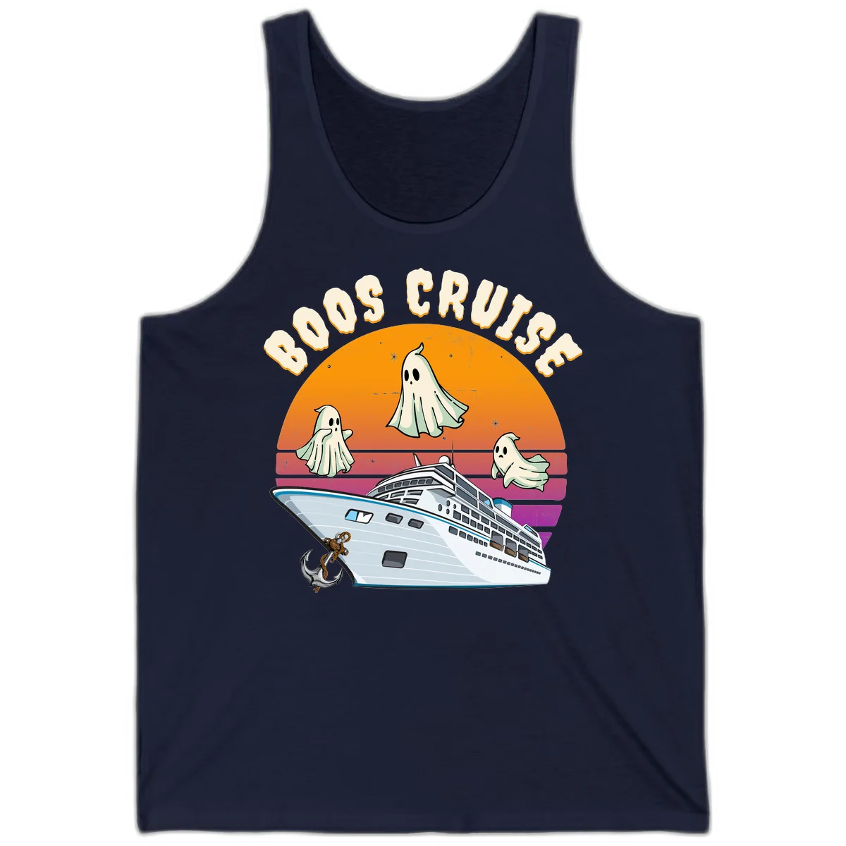 Boo Cruise Ship Ghost Halloween Tank Top in Navy