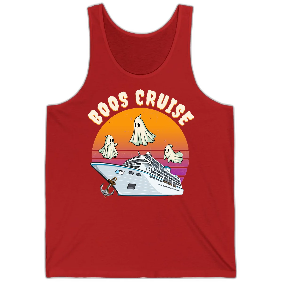 Boo Cruise Ship Ghost Halloween Tank Top in Red