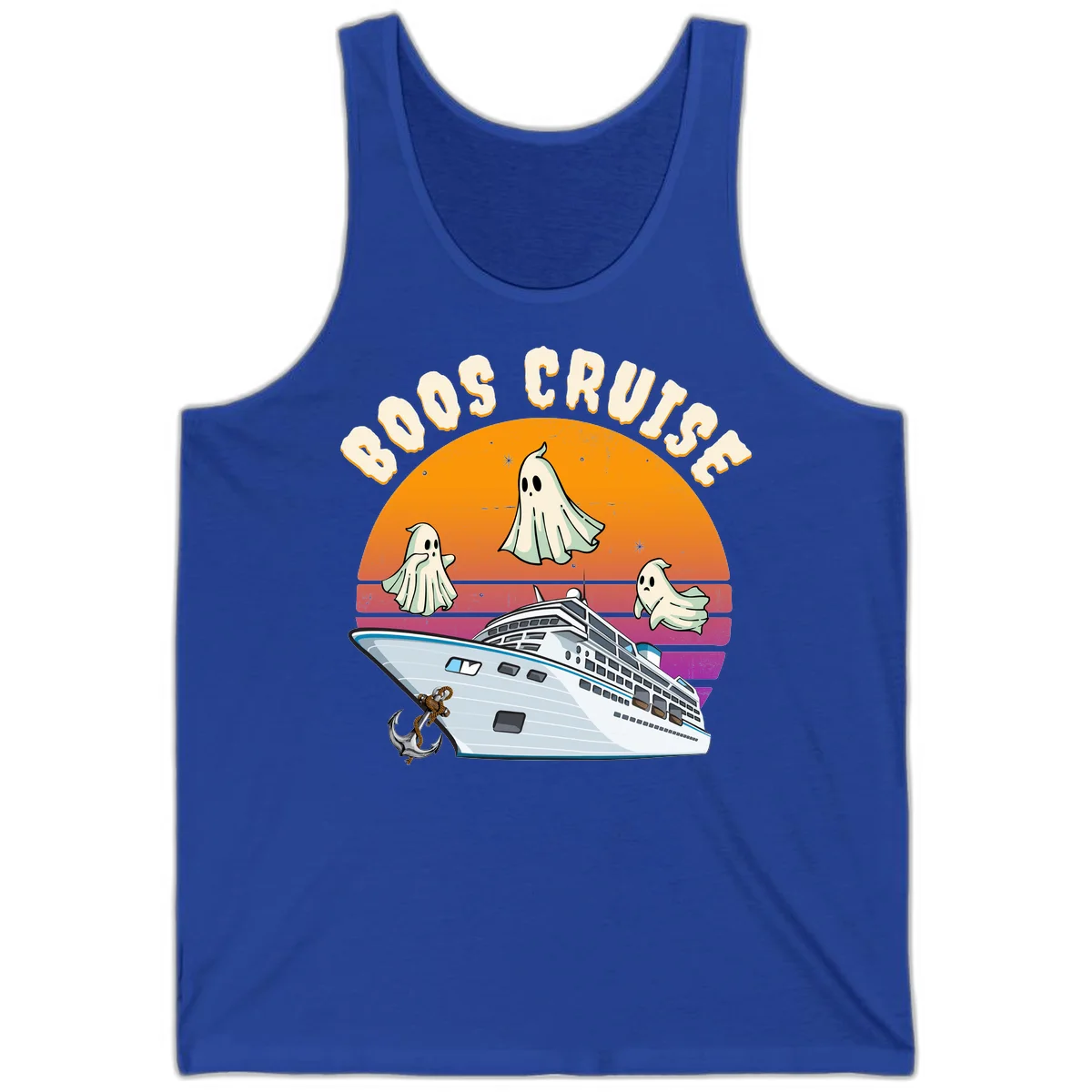 Boo Cruise Ship Ghost Halloween Tank Top in True Royal