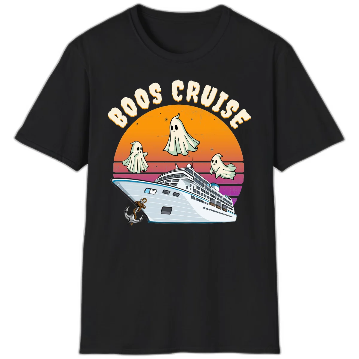 Boo Cruise Ship Ghost Halloween Vacation T-Shirt in Black
