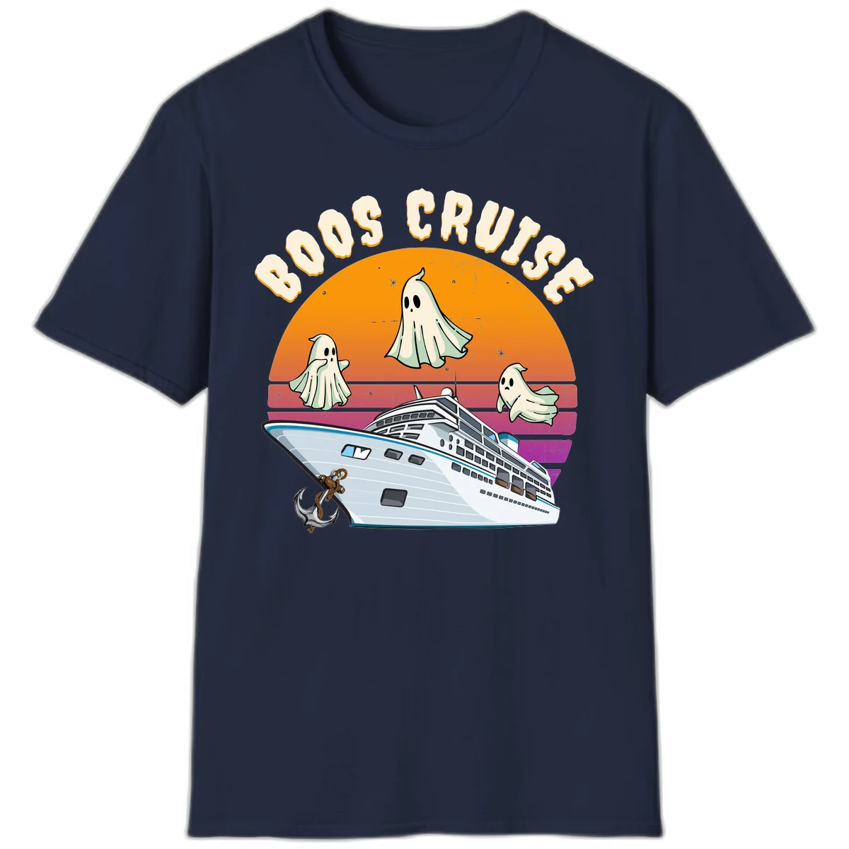 Boo Cruise Ship Ghost Halloween Vacation T-Shirt in Navy