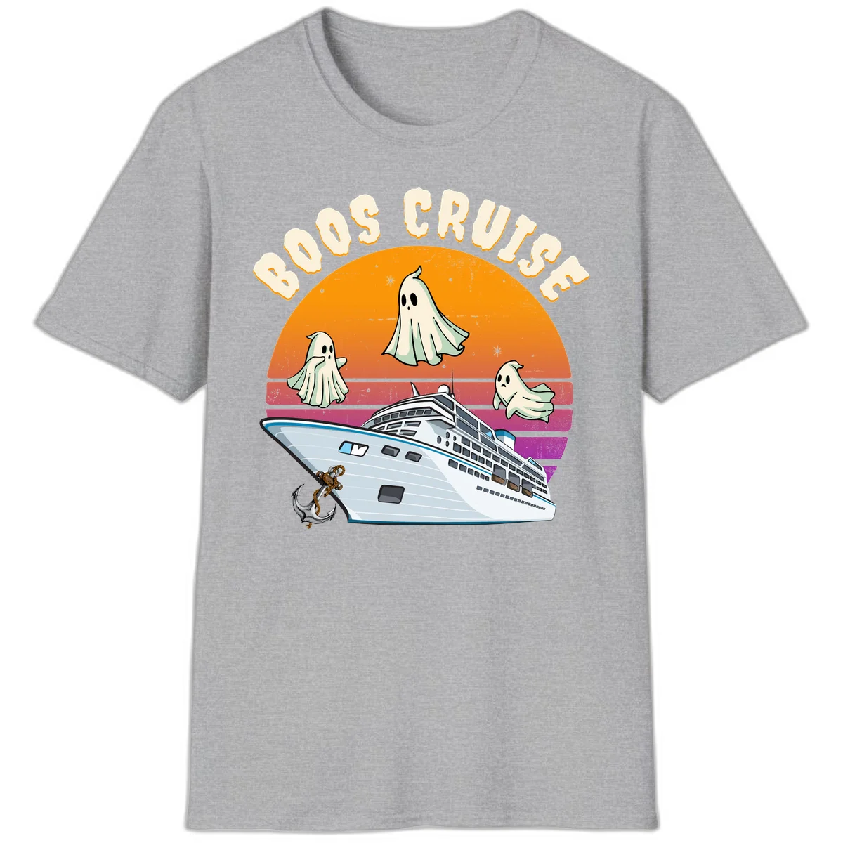 Boo Cruise Ship Ghost Halloween Vacation T-Shirt in Sport Grey