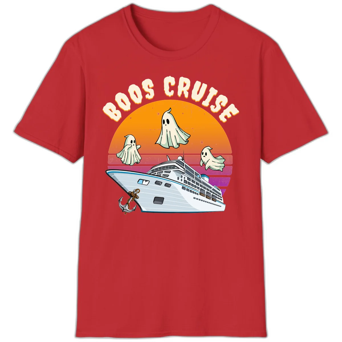 Boo Cruise Ship Ghost Halloween Vacation T-Shirt in Red