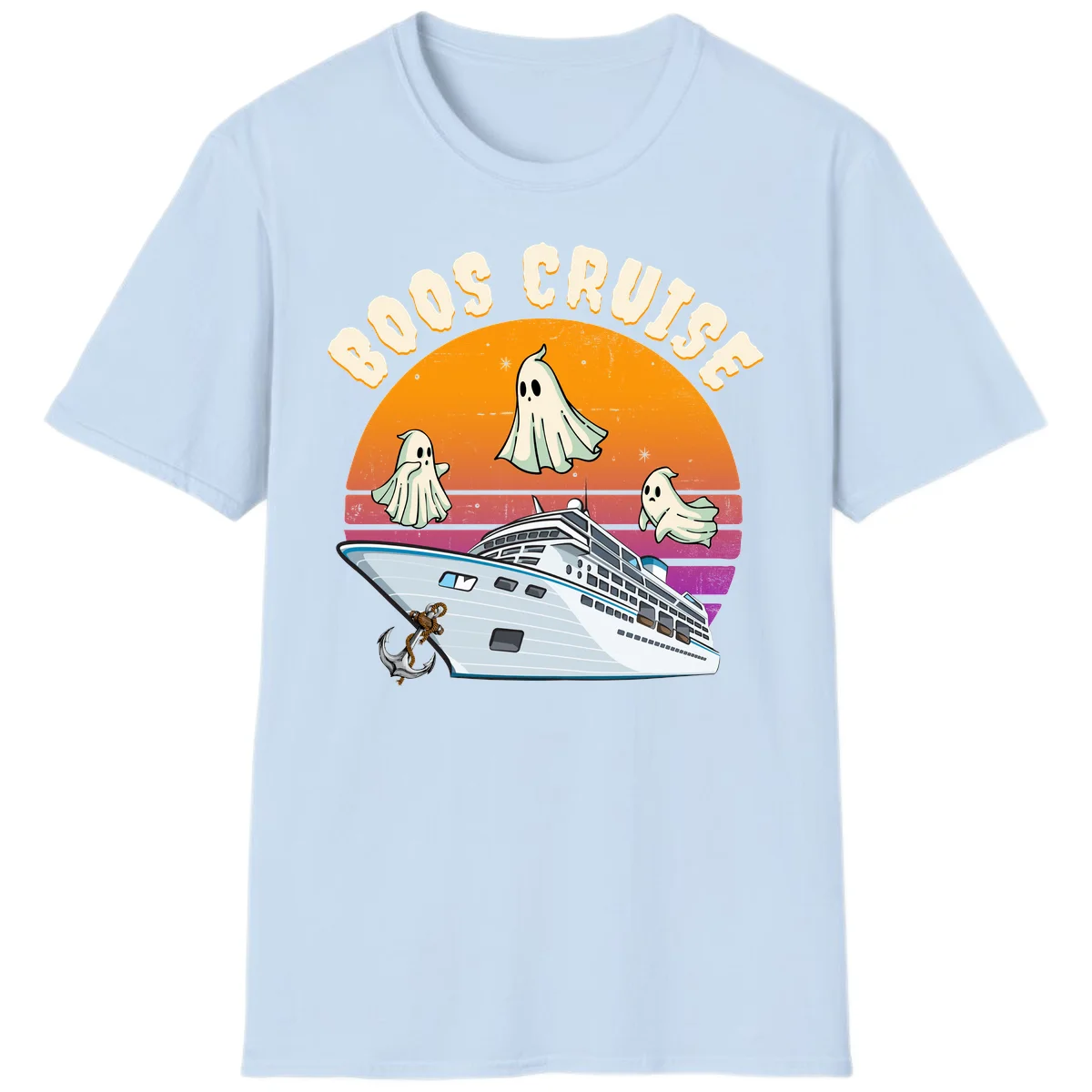 Boo Cruise Ship Ghost Halloween Vacation T-Shirt in Light Blue