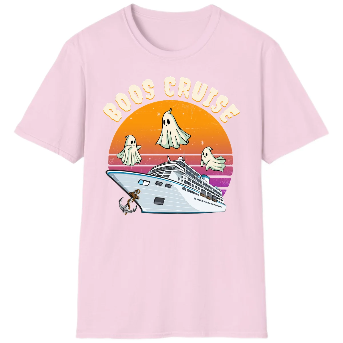 Boo Cruise Ship Ghost Halloween Vacation T-Shirt in Light Pink