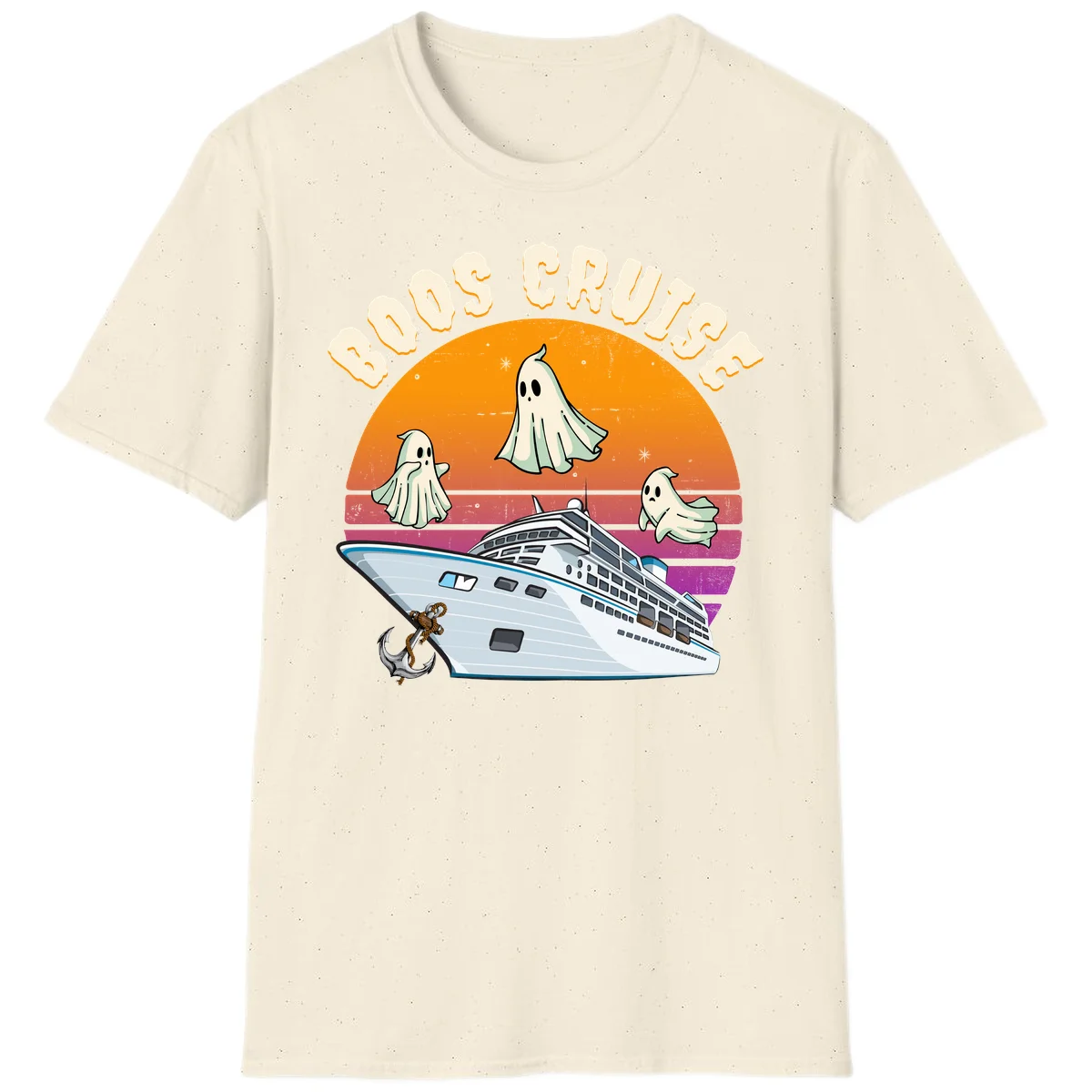 Boo Cruise Ship Ghost Halloween Vacation T-Shirt in Natural