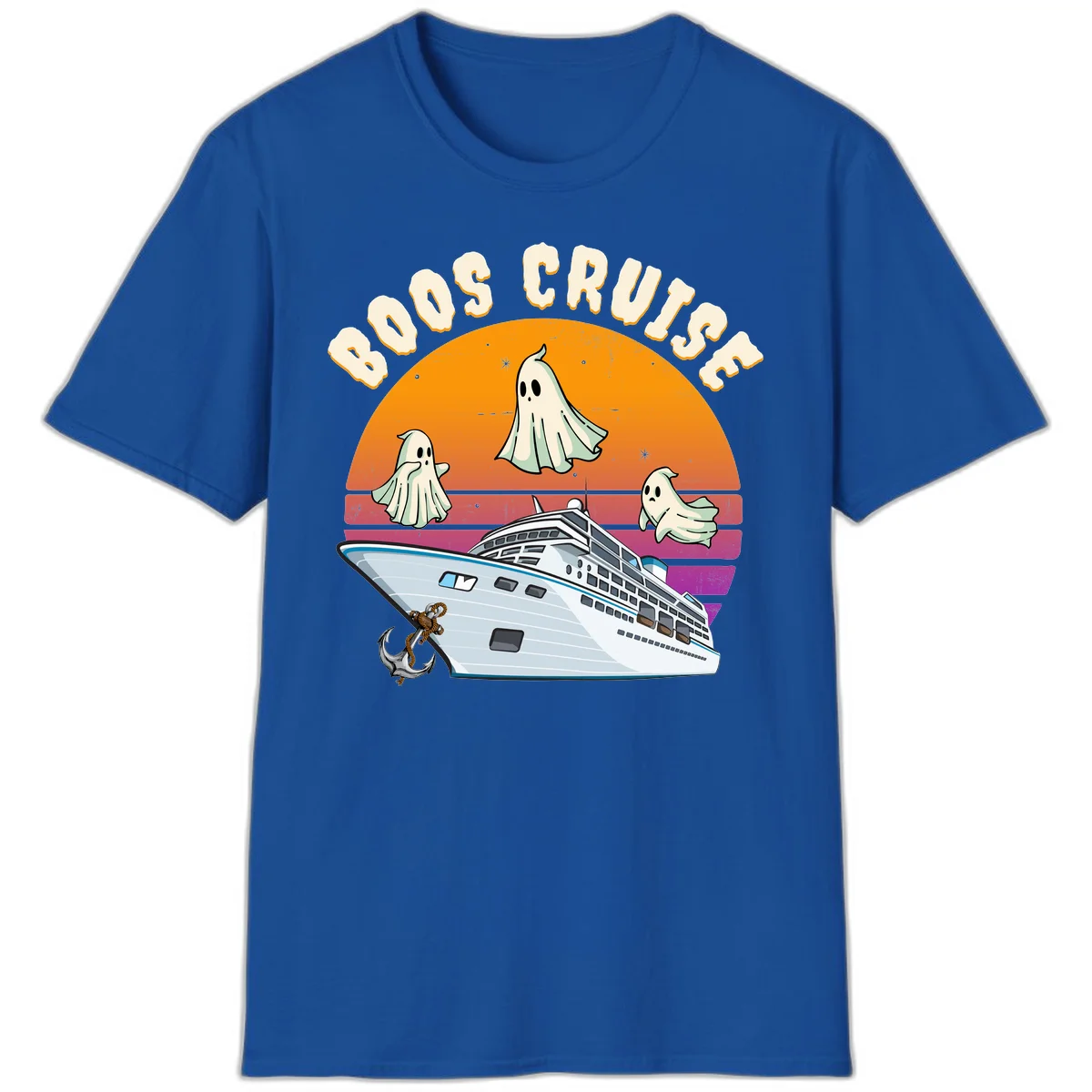 Boo Cruise Ship Ghost Halloween Vacation T-Shirt in Royal