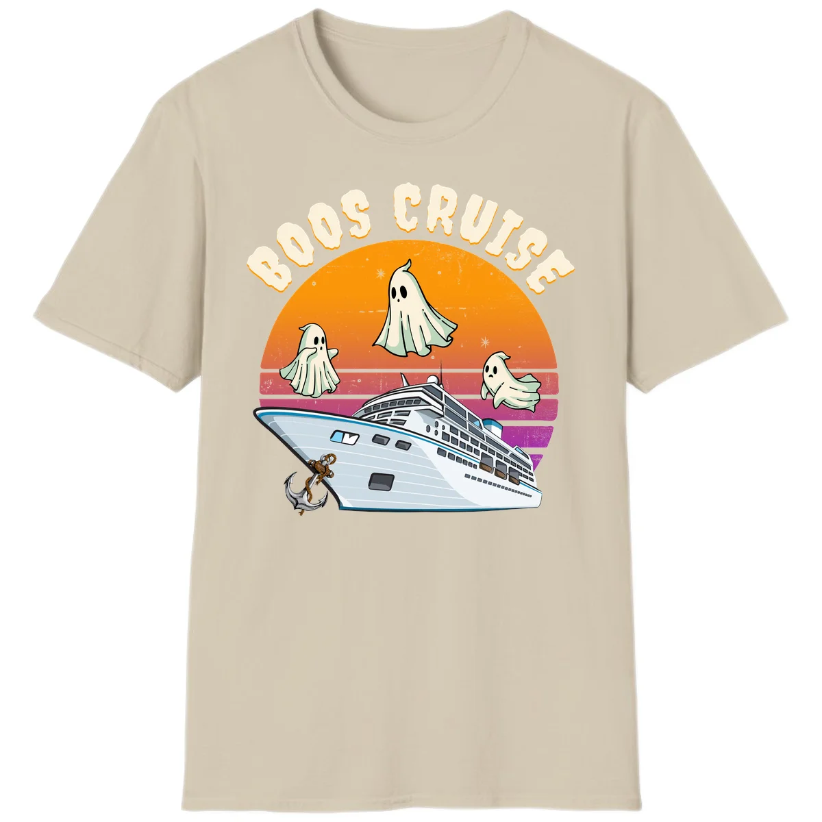 Boo Cruise Ship Ghost Halloween Vacation T-Shirt in Sand