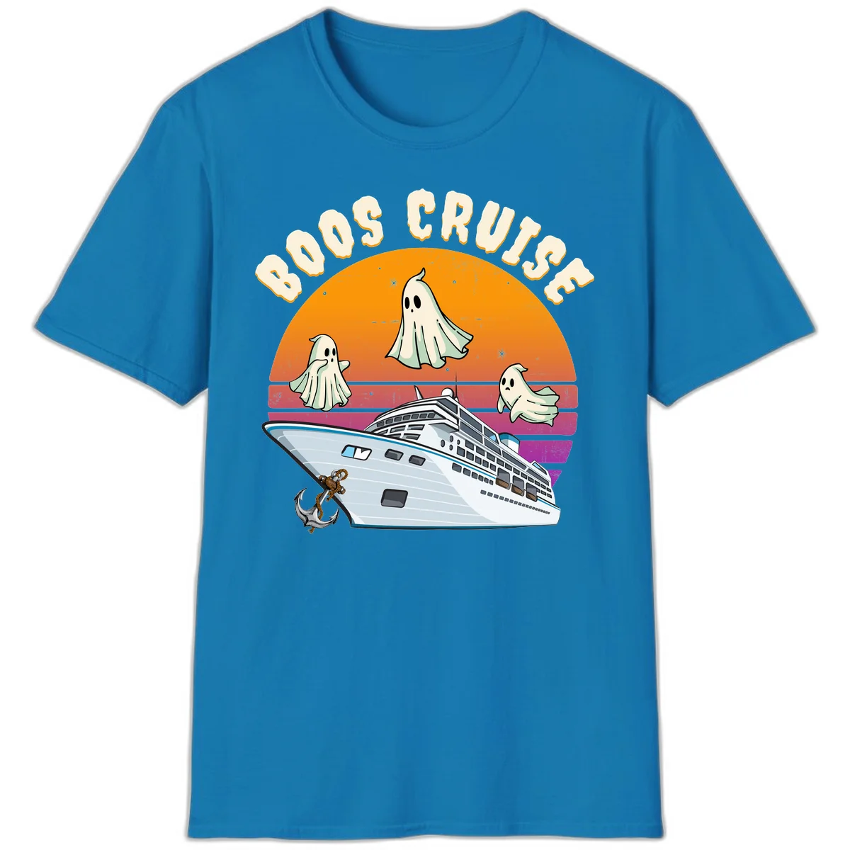 Boo Cruise Ship Ghost Halloween Vacation T-Shirt in Sapphire