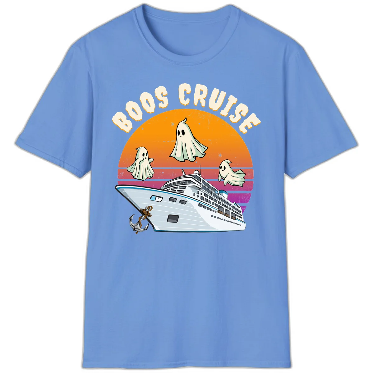 Boo Cruise Ship Ghost Halloween Vacation T-Shirt in Carolina Blue