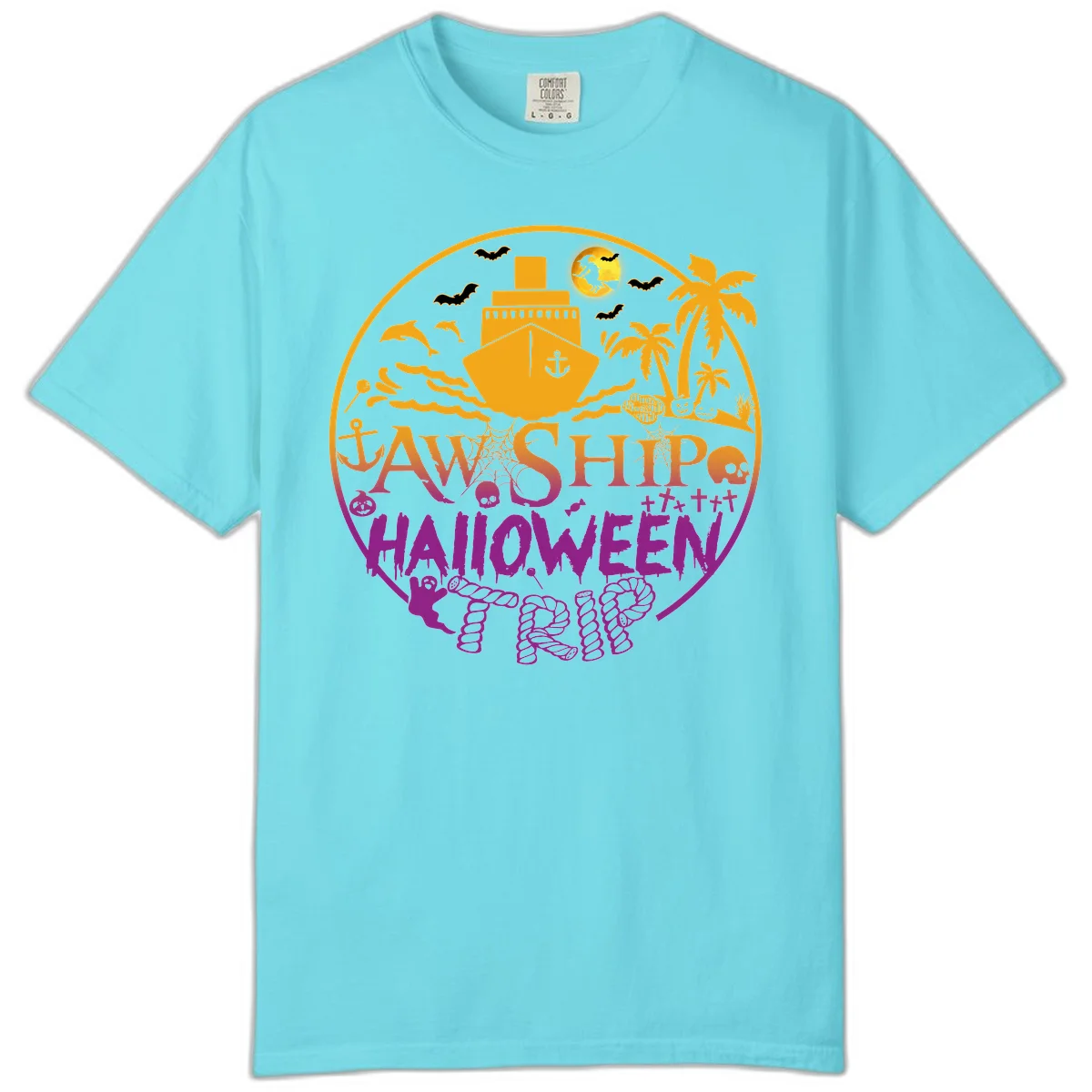 Ship Halloween Cruise Comfort Color T-Shirt in Lagoon Blue