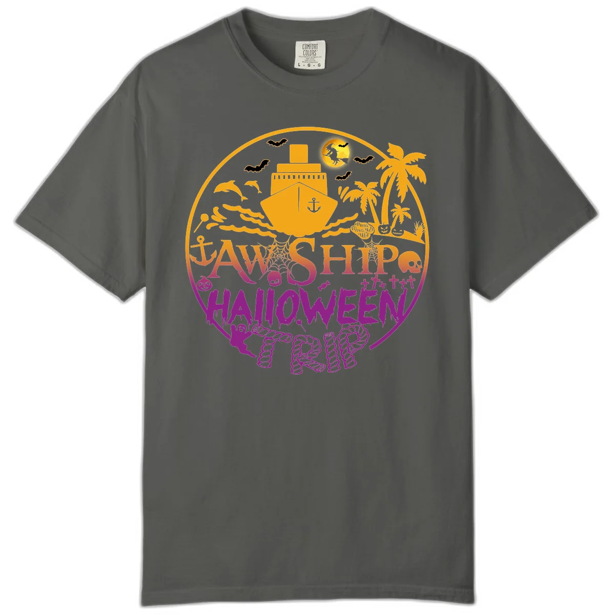 Ship Halloween Cruise Comfort Color T-Shirt in Pepper