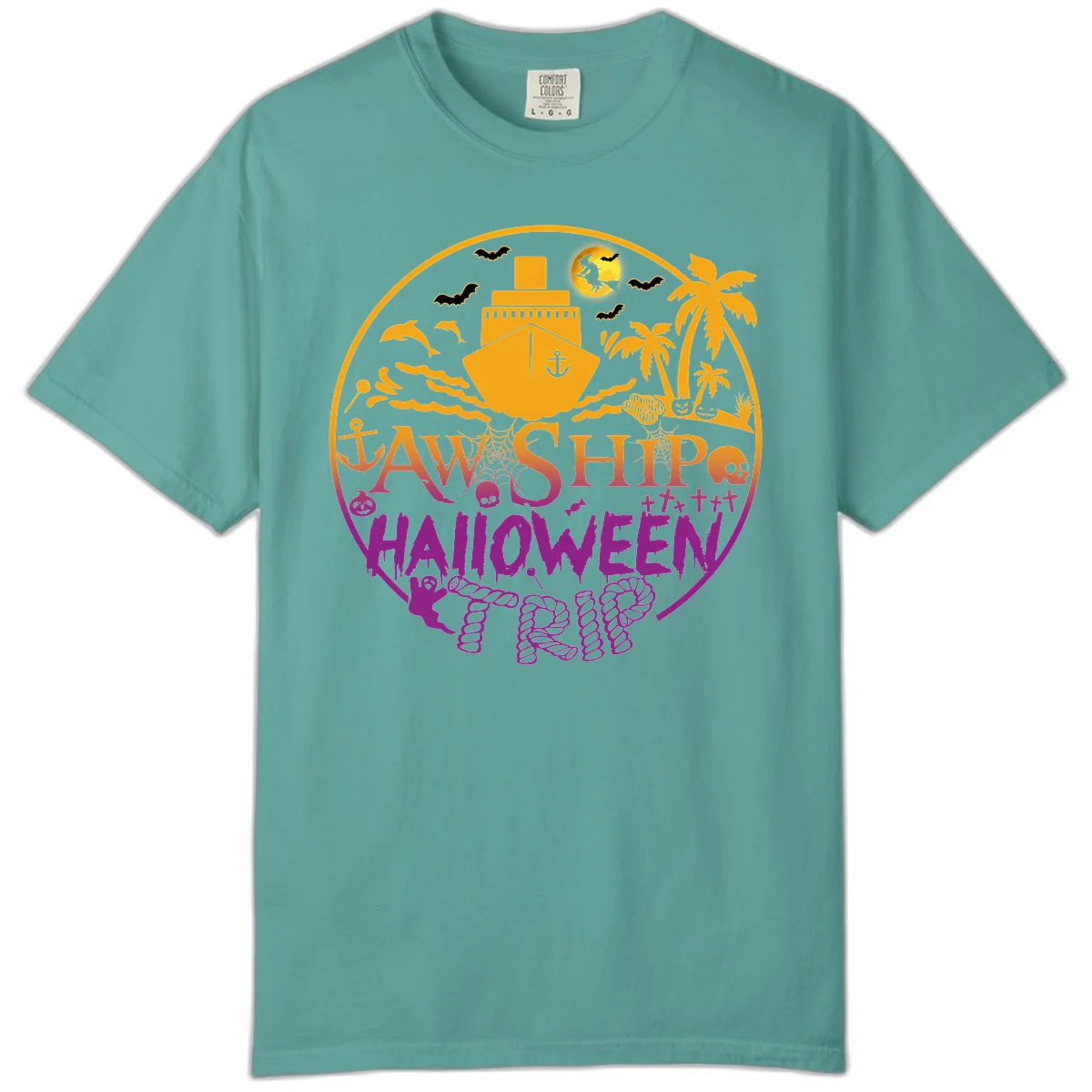 Ship Halloween Cruise Comfort Color T-Shirt in Seafoam