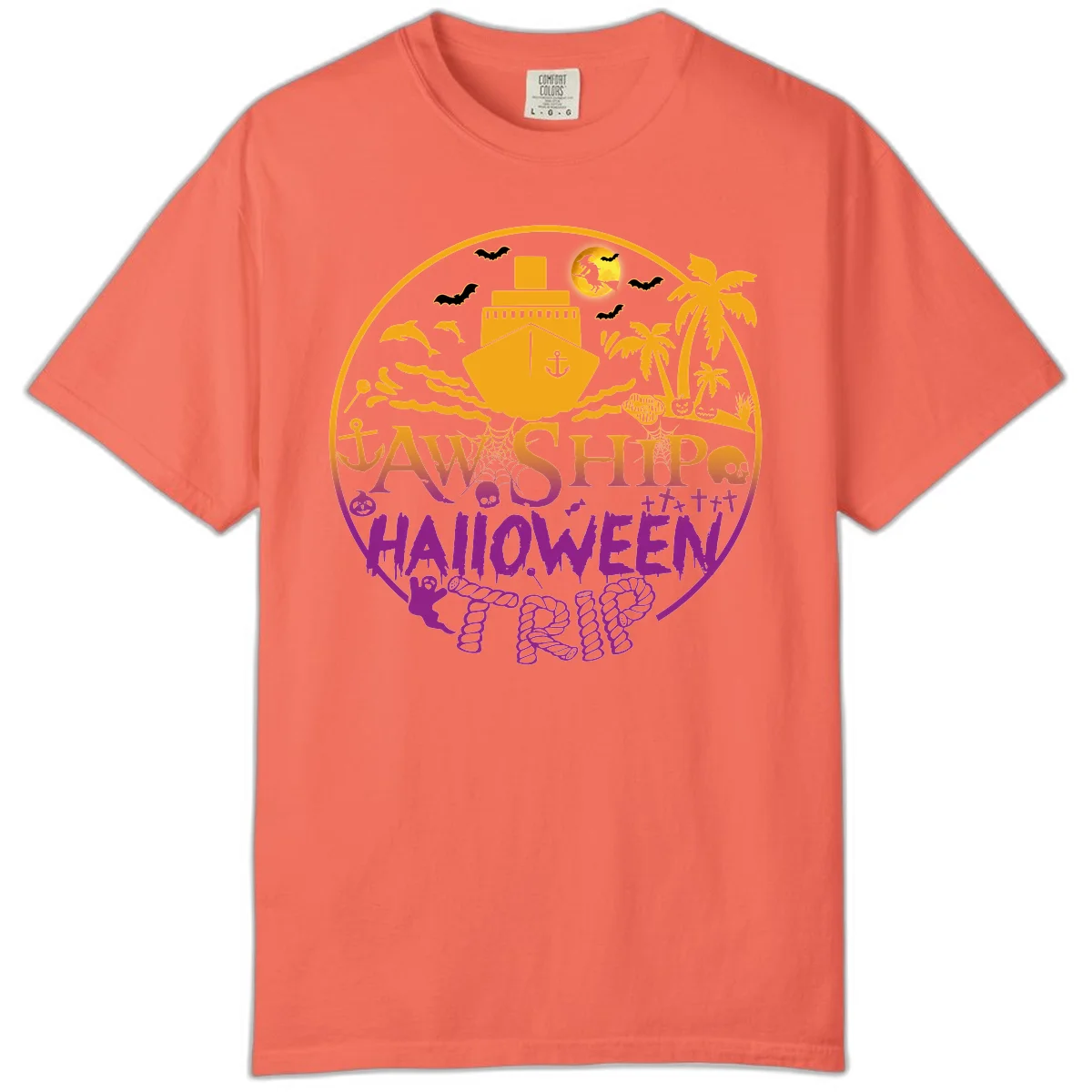 Ship Halloween Cruise Comfort Color T-Shirt in Bright Salmon