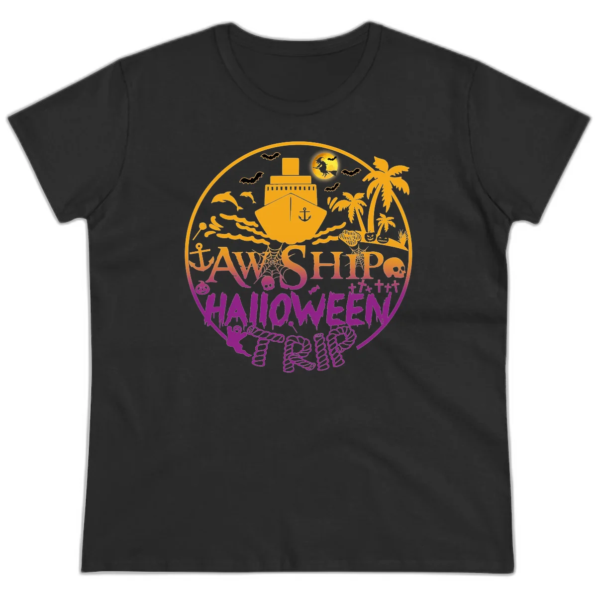 Ship Halloween Cruise Ladies Tee in Black