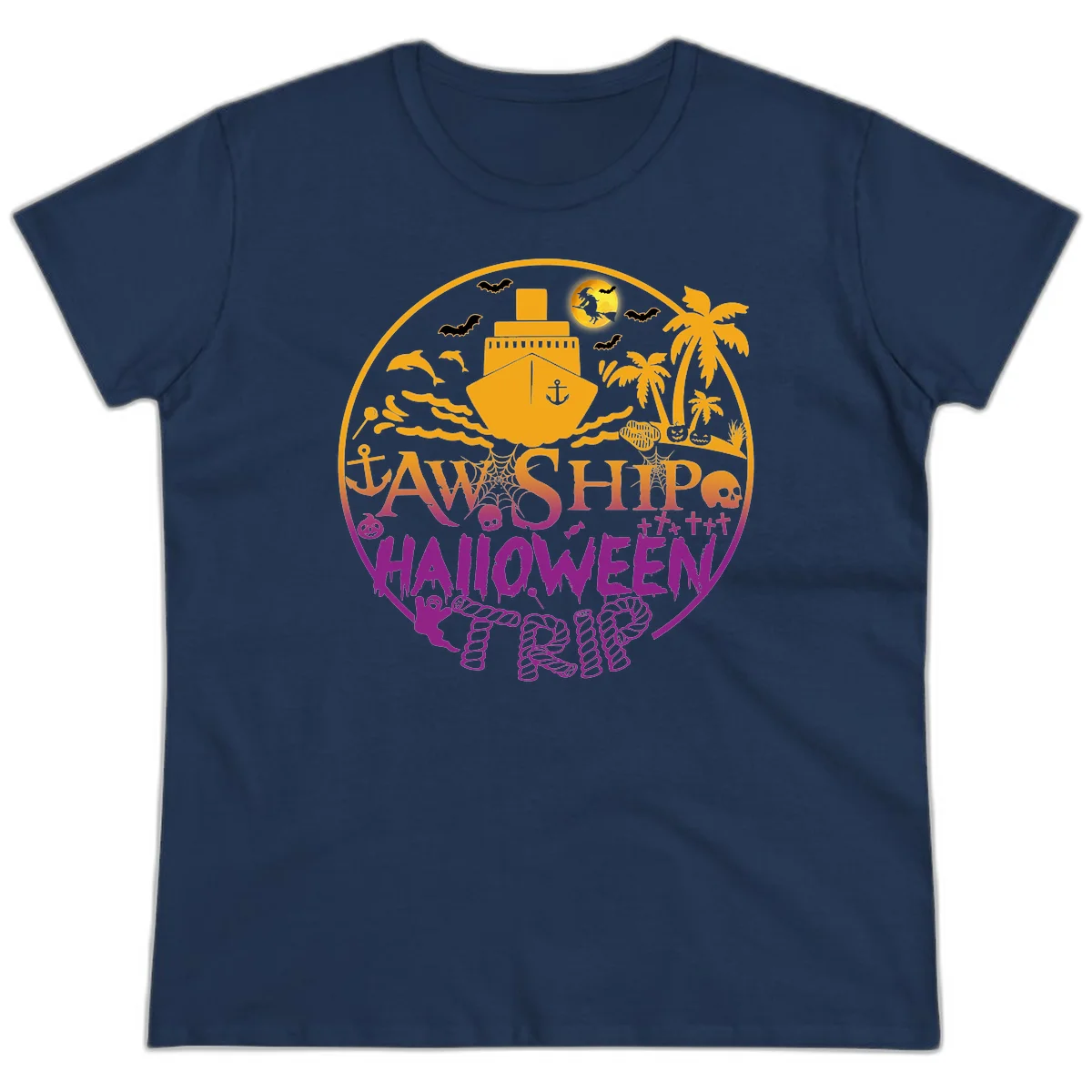 Ship Halloween Cruise Ladies Tee in Navy