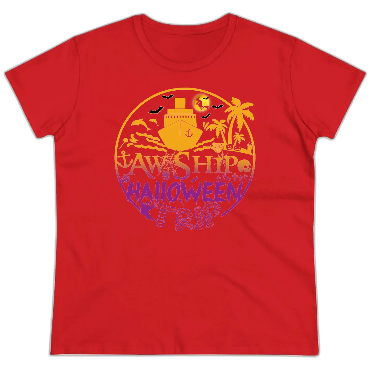Ship Halloween Cruise Ladies Tee in Red