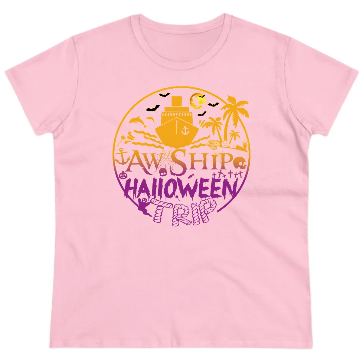 Ship Halloween Cruise Ladies Tee in Light Pink