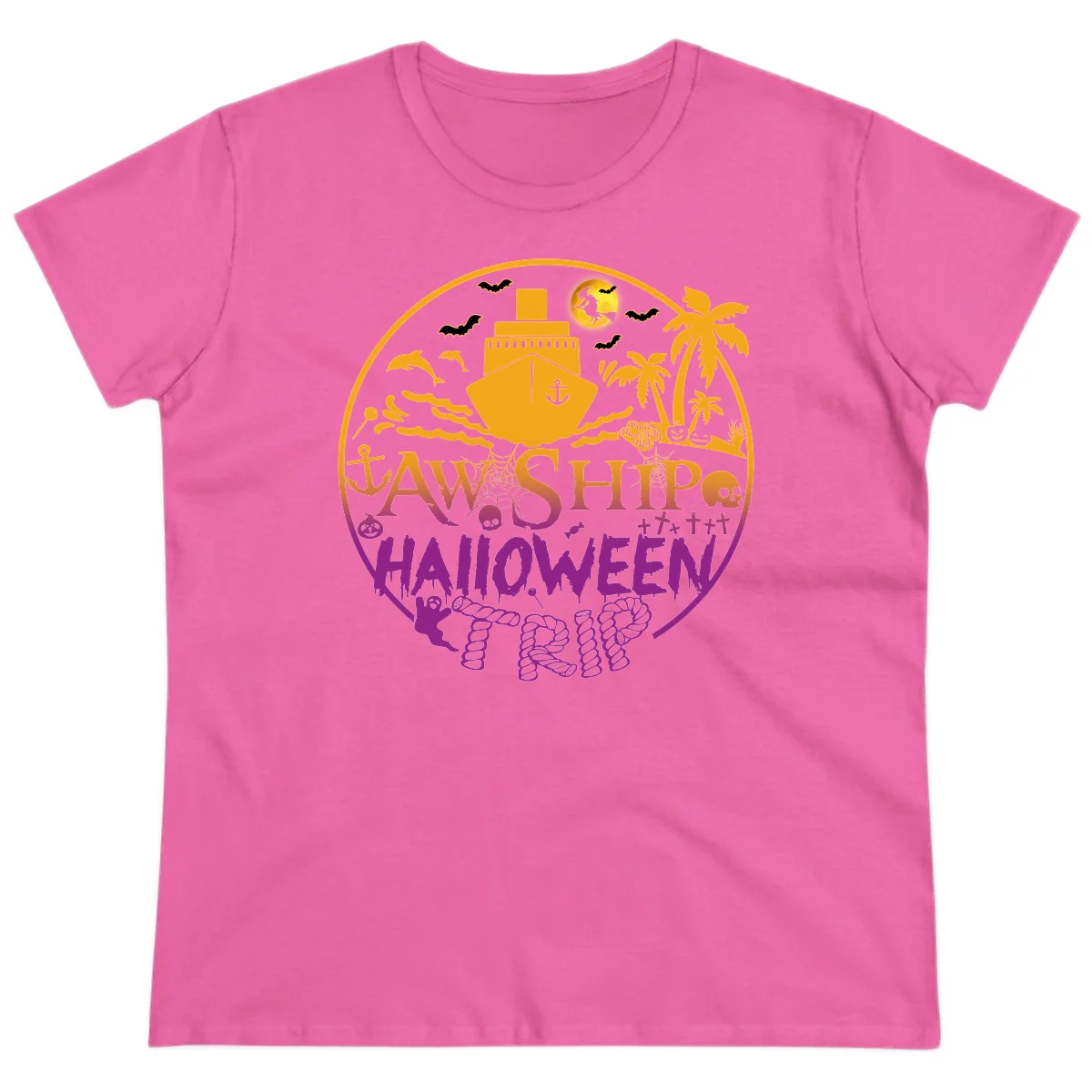 Ship Halloween Cruise Ladies Tee in Azalea