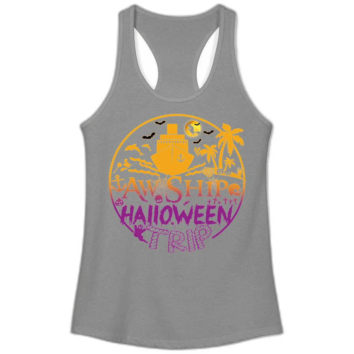 Ship Halloween Cruise Ladies Tank in Heather Grey